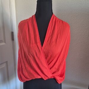 Free People Coral Red Wrap Blouse